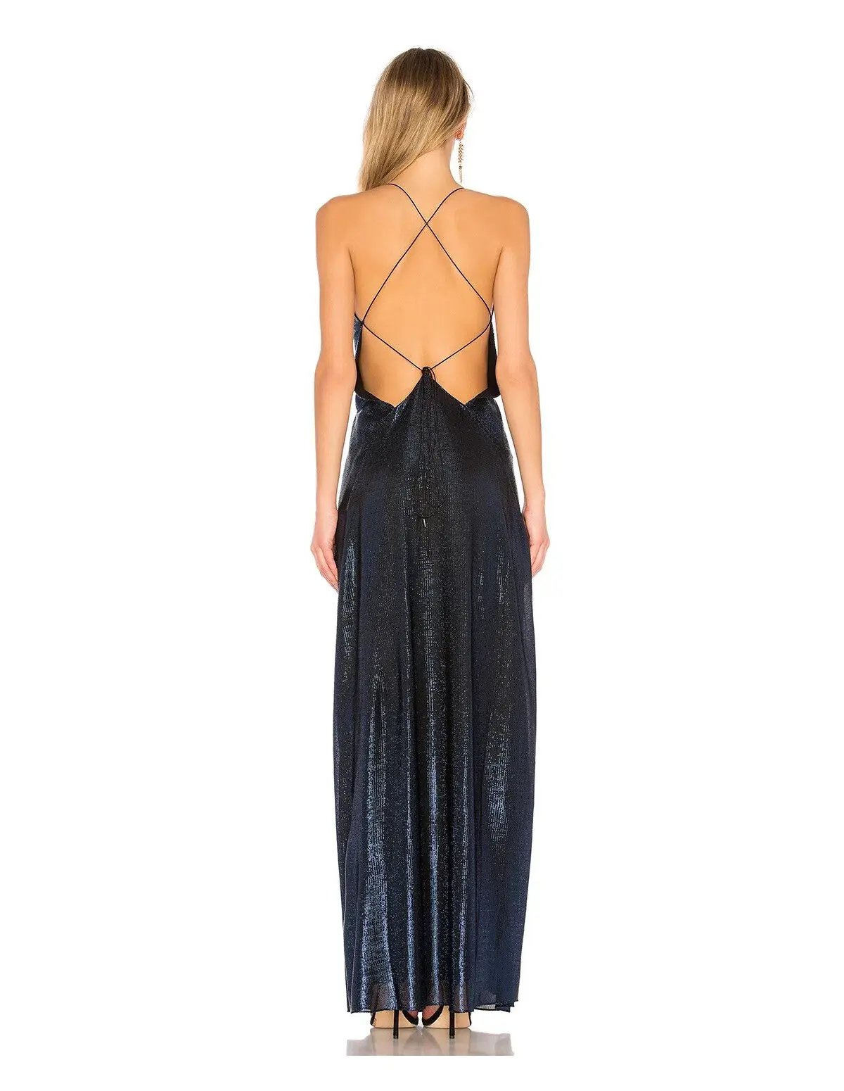 Michael Lo Sordo Alexandra Lame Maxi Dress in Blue Lame Size 6 photo 3