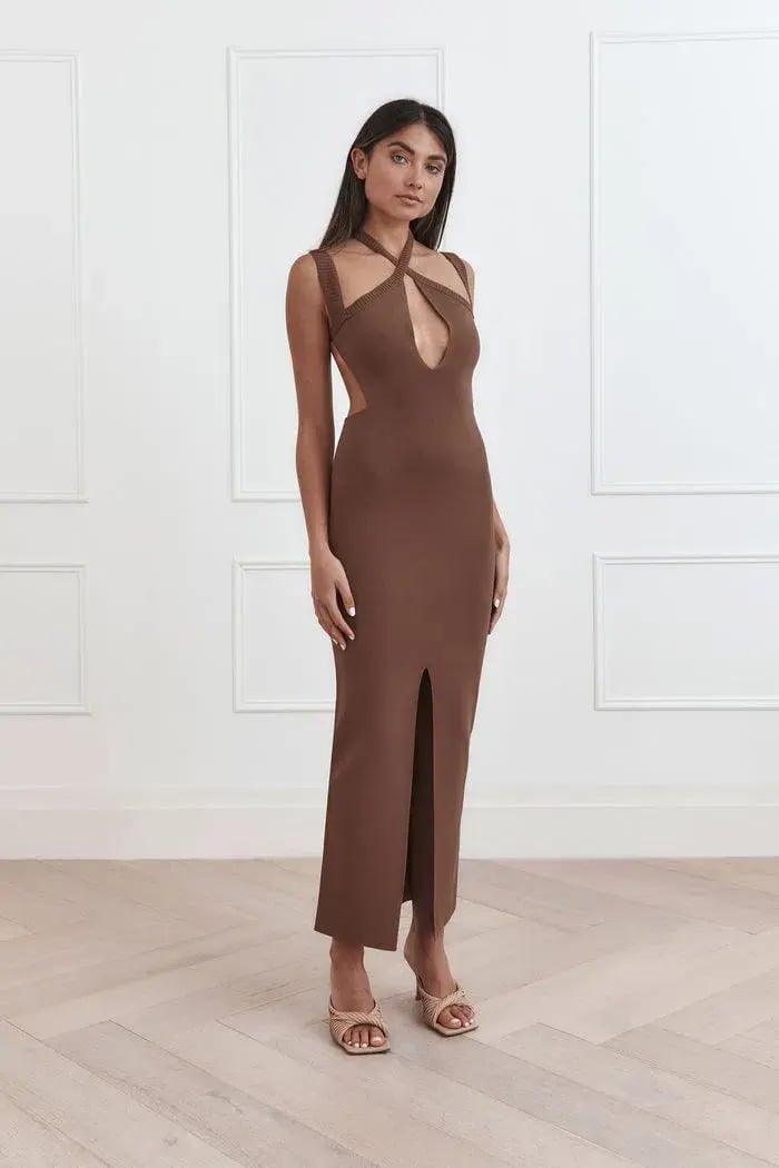 San Sloane Celia Midi Dress Chocolate Brown Size 8 photo 3