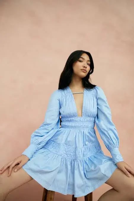 Aje Fallingwater Gathered Mini Dress Blue Size 8 photo 4