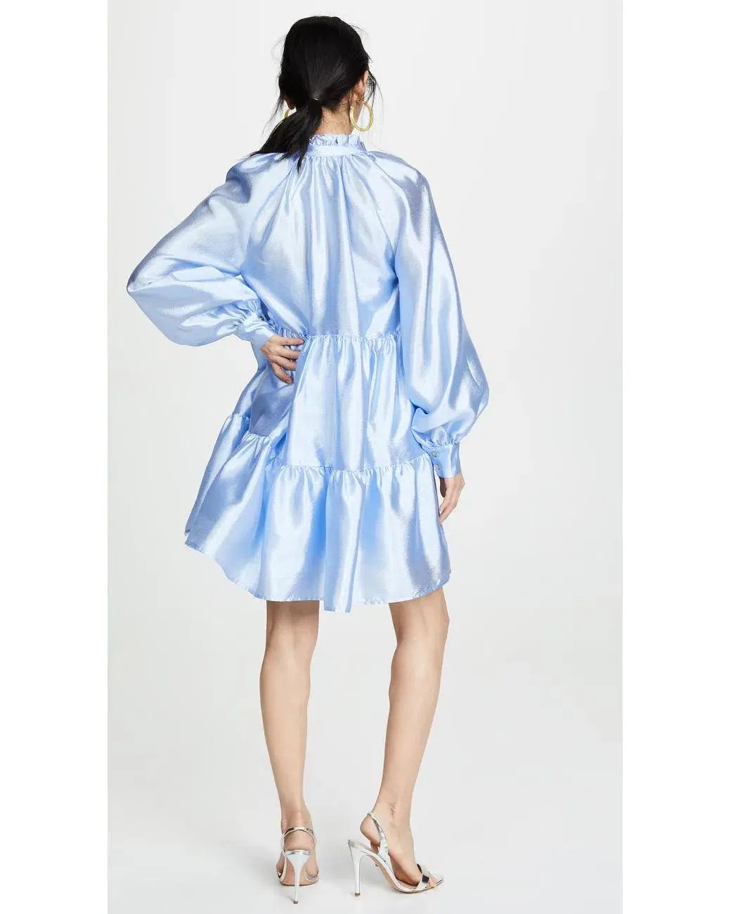 Stine Goya Jasmine Tiered Long Sleeve Shift Dress In Light Blue Size 12 photo 5