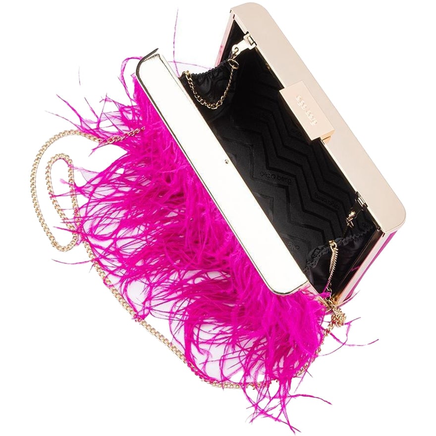 Olga Berg Estelle Fuchsia Feather Clutch photo 2