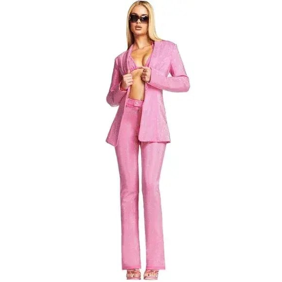 I.AM.GIA Maria Jacket and Pants and Kora Bra Top Set in Pink Rhinestones Size xxs photo 3