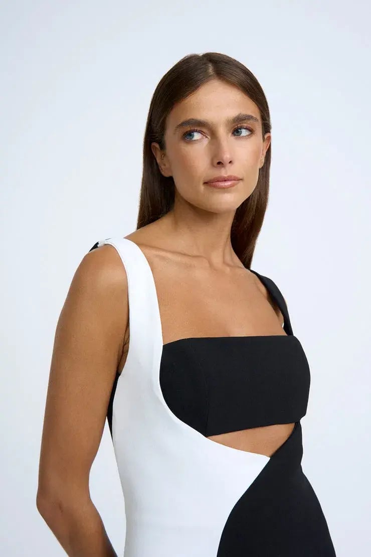 By Johnny Caterina Two Tone Curve Midi Dress Black/White Size 10 photo 2
