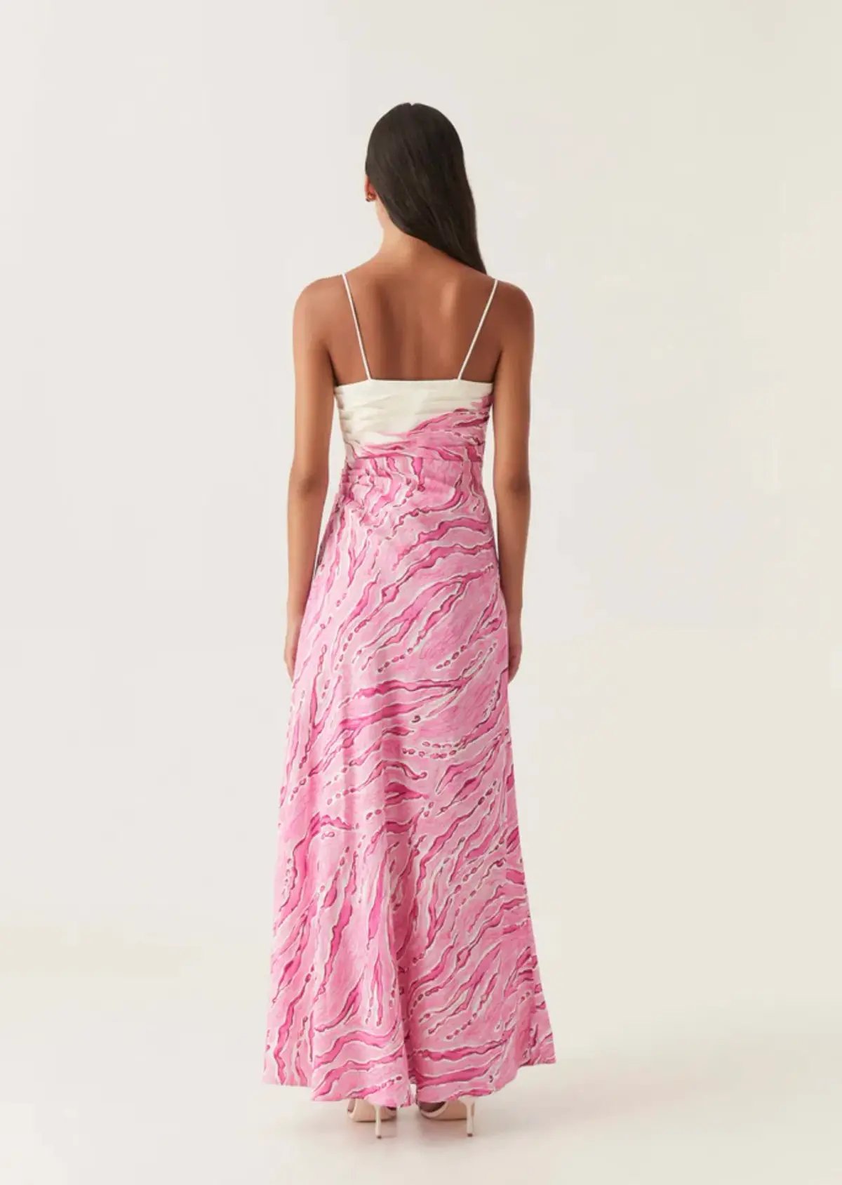 Aje Clarice Draped Maxi Dress in Pink and White Size 14 photo 2