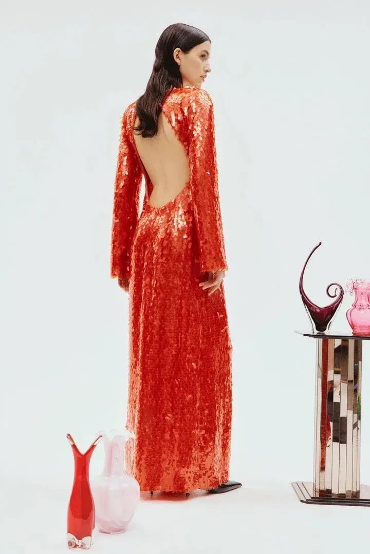 Alemais Geanie Long Sleeve Sequin Gown Red Size 8 AU photo 5