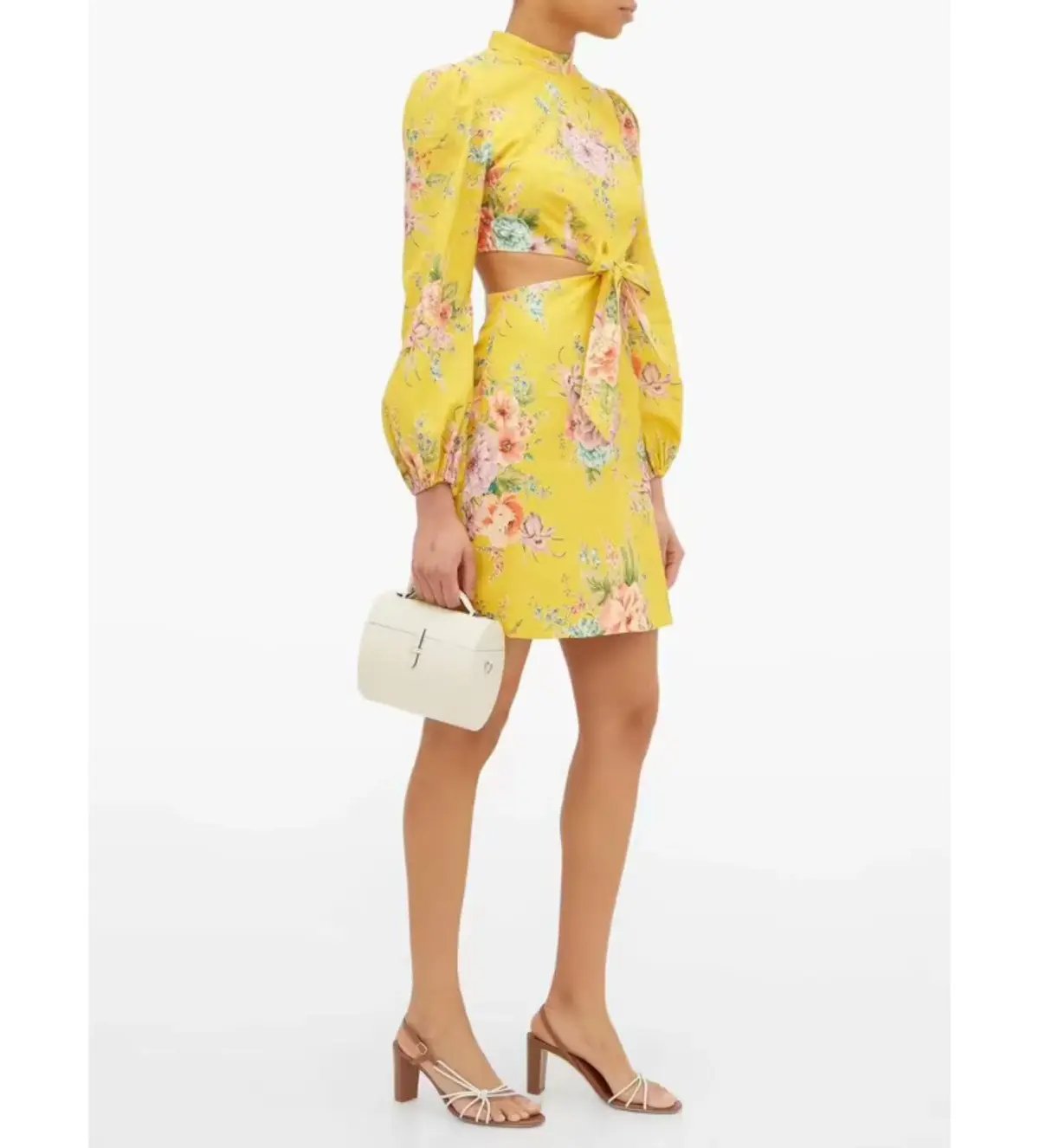 Zimmermann Zinnia Bow Cut Out Mini Dress Golden Floral Size 0/AU 8 photo 2