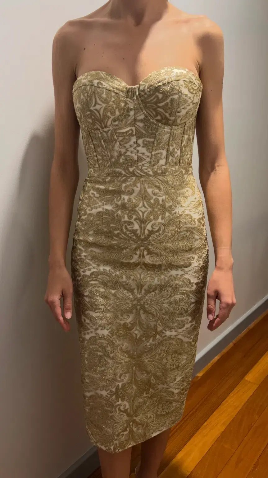 Elle Zeitoune Jayce Midi Dress Gold Size 8 photo 2