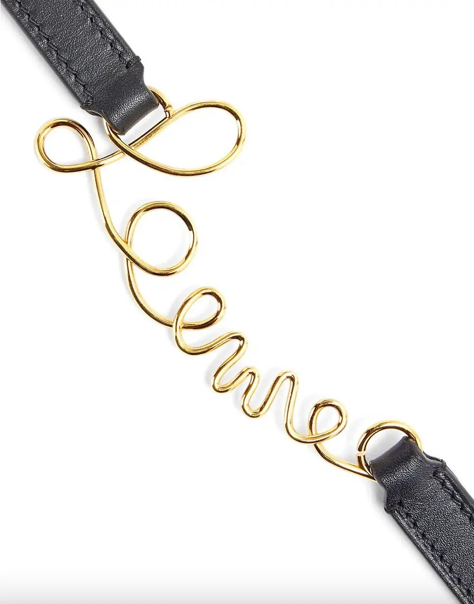 Loewe Word Leather Logo Belt Black and Gold Size 6 photo 4