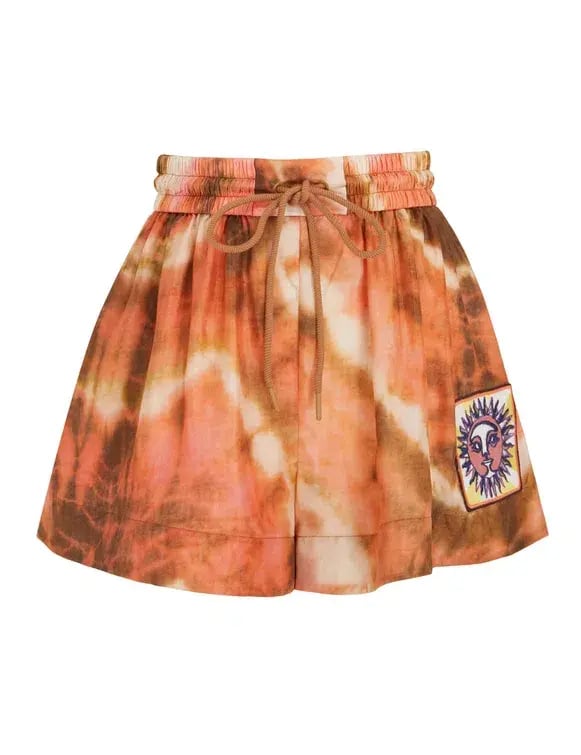 Zimmermann The Vacay Body Shirt and Vacay Relaxed Short in Red/Brown Tie Dye Set Size 0/AU 8 photo 3