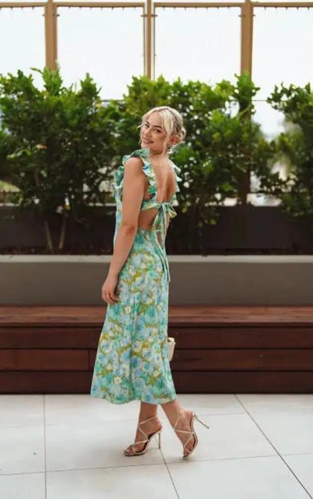 Zimmermann High Tide Frilled Midi Dress Aqua Ikat Floral Size 1 / AU 10 photo 4
