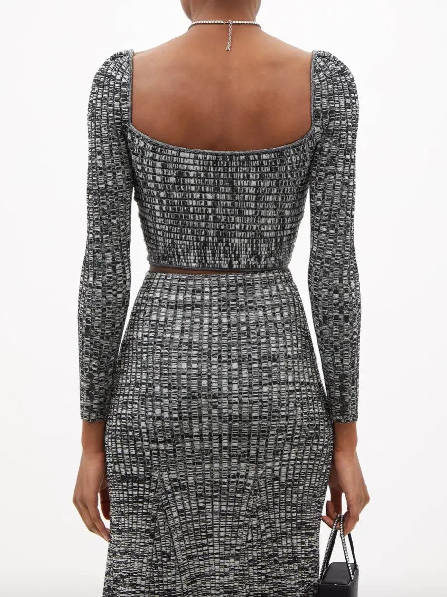 Self Portrait Crossover Front Ribbed Knit Cropped Top & Midi Skirt Set Black Size M / Au 10 photo 3