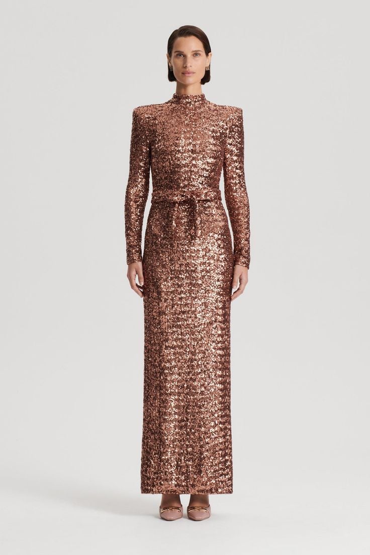 Scanlan Theodore Sequin Gown, Cinnamon photo 3