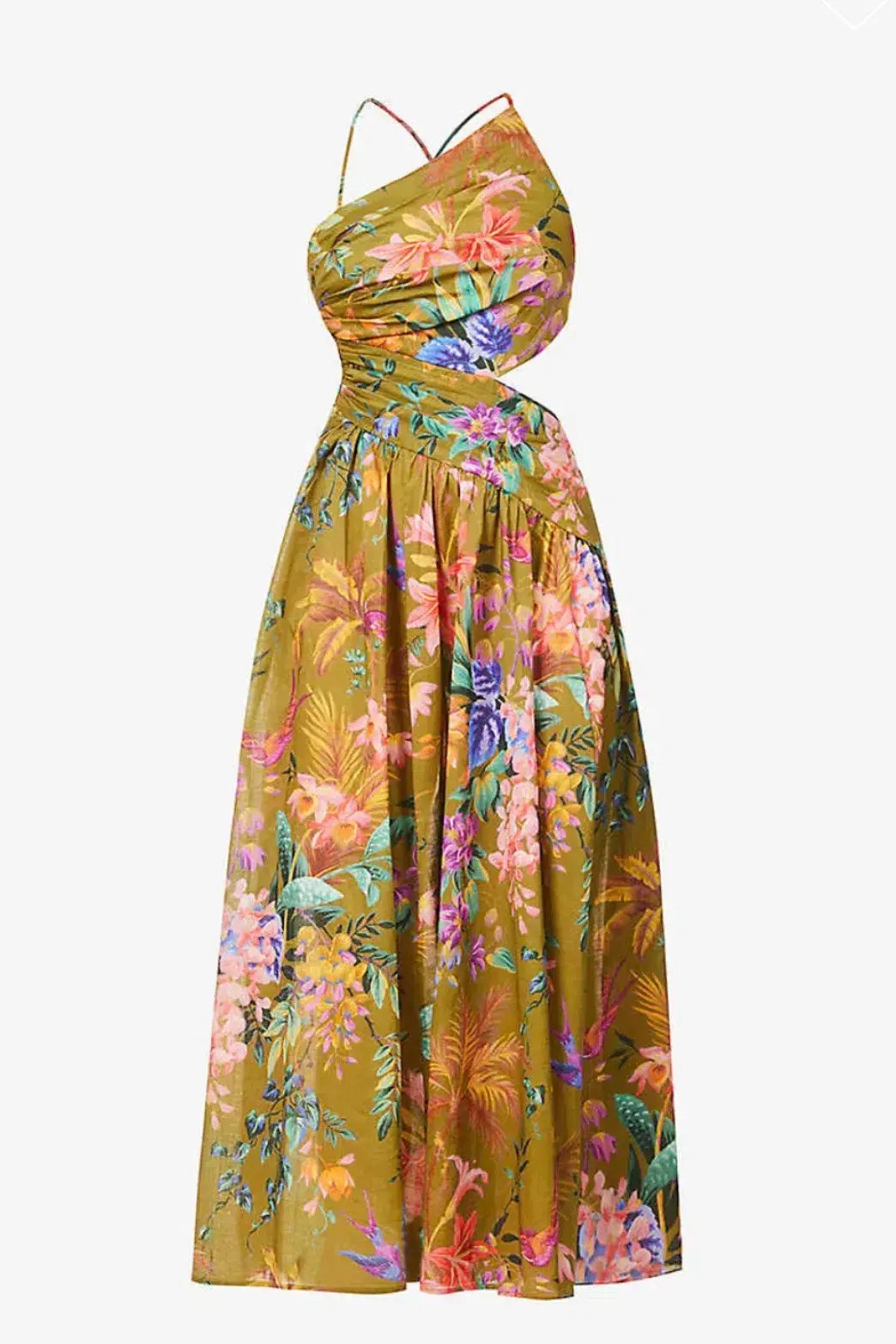 Zimmermann Tropicana Asymmetric Midi Dress Khaki Floral Size 2 / AU 12 photo 3