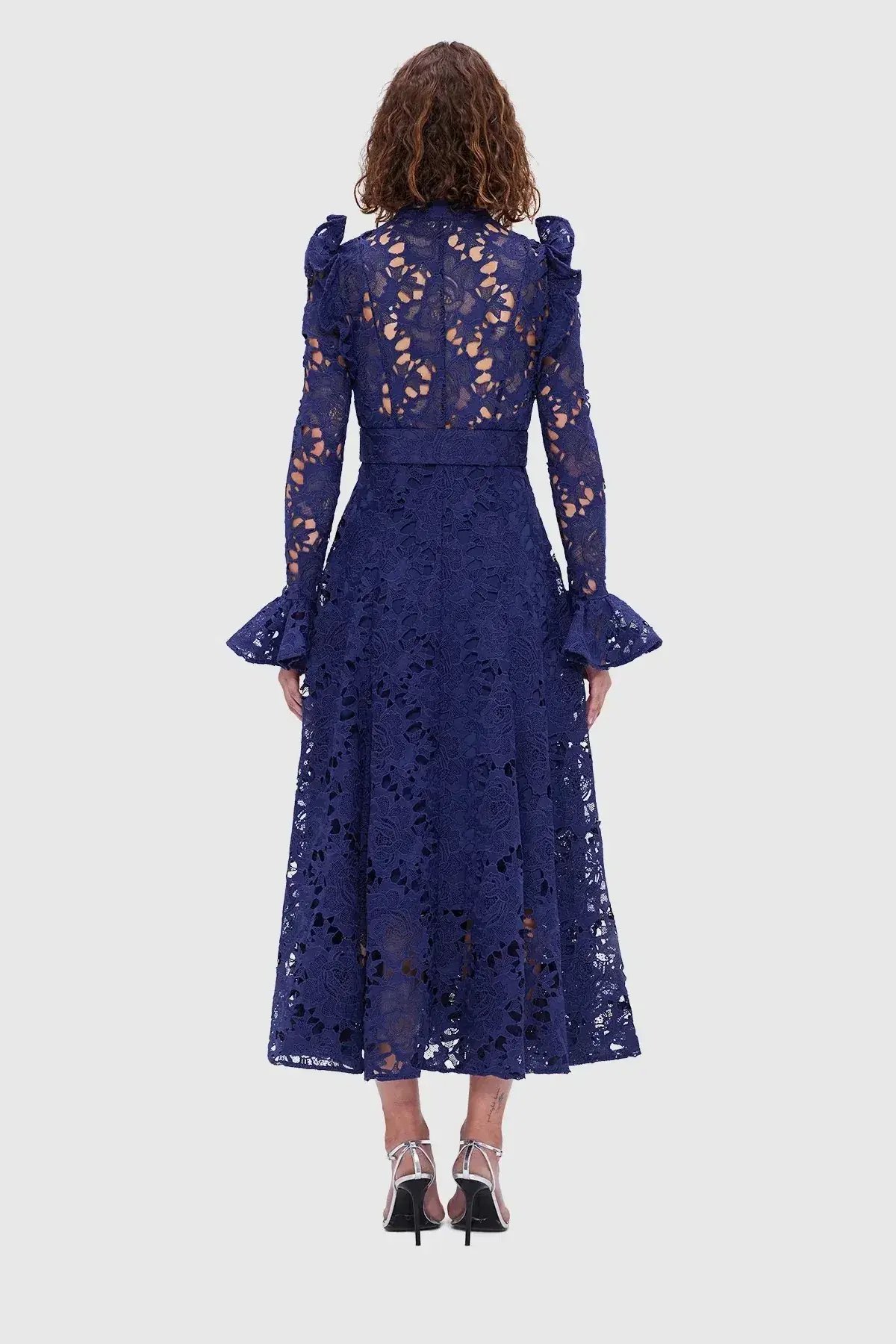 Leo Lin Aliyah Lace Butterfly Sleeve Midi Dress Oxford Blue Size 10 photo 4