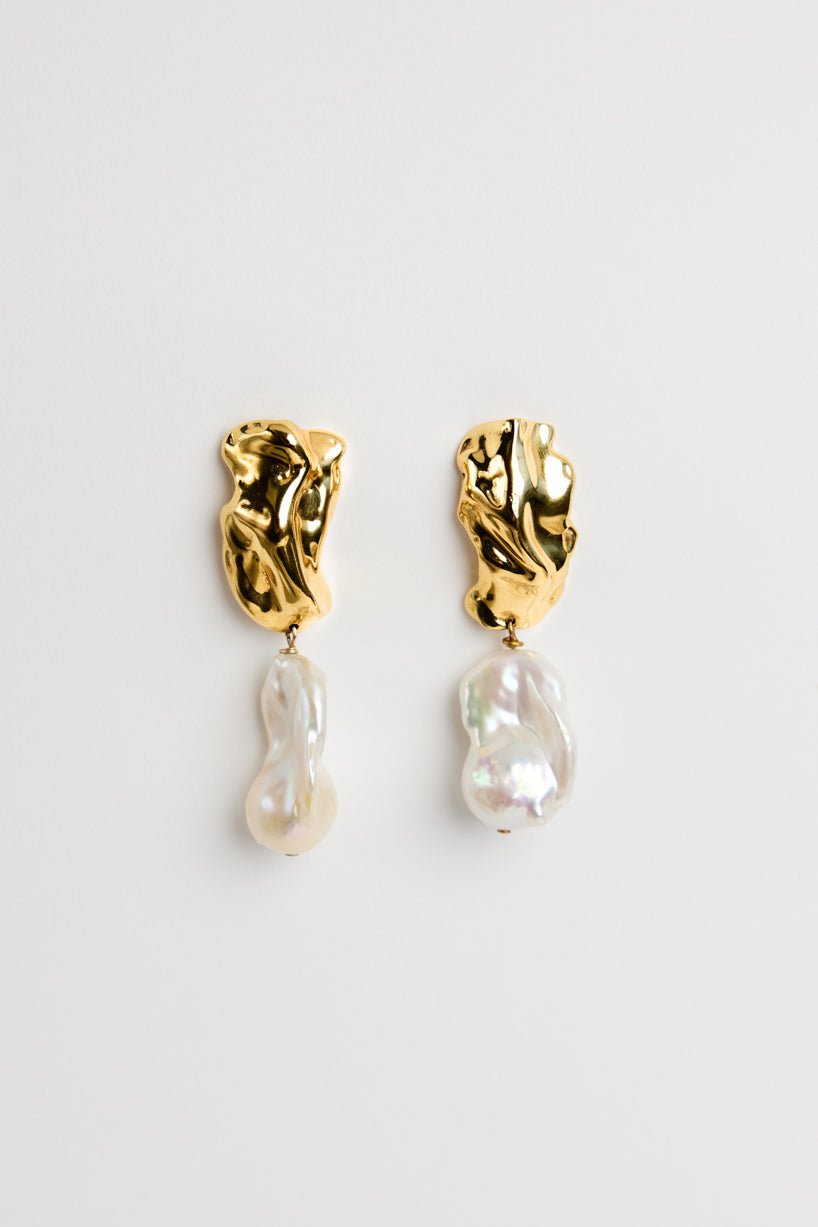 Sterling King Baroque Pearl Molten Earrings photo 2