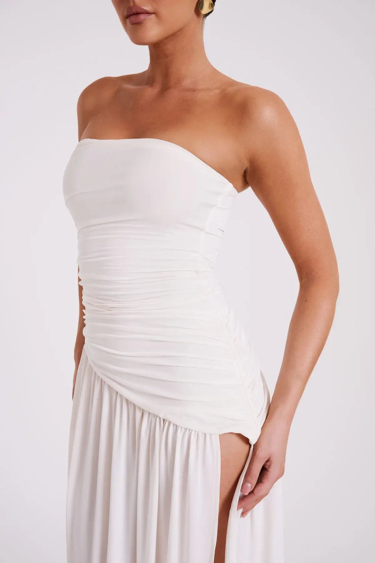 Meshki Bex Strapless Slinky Maxi Dress With Split Ivory White Size XS / AU 6 photo 4
