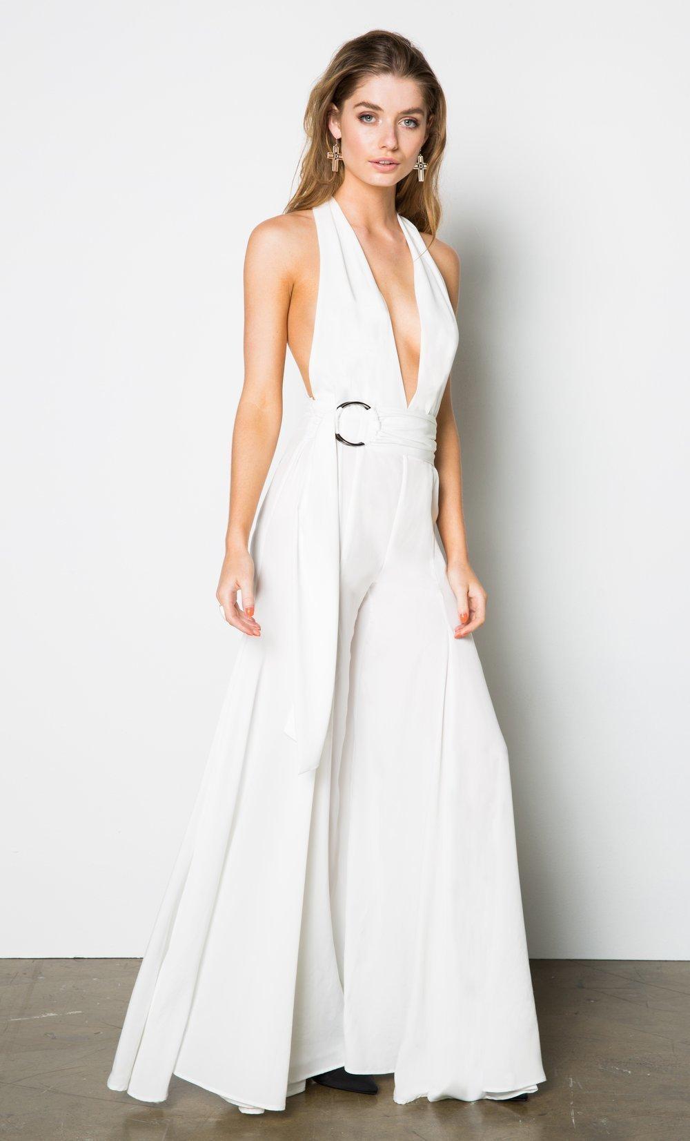 Stanzee Paloma Wide Leg Halter V-Neck Jumpsuit White Size 8 photo 2