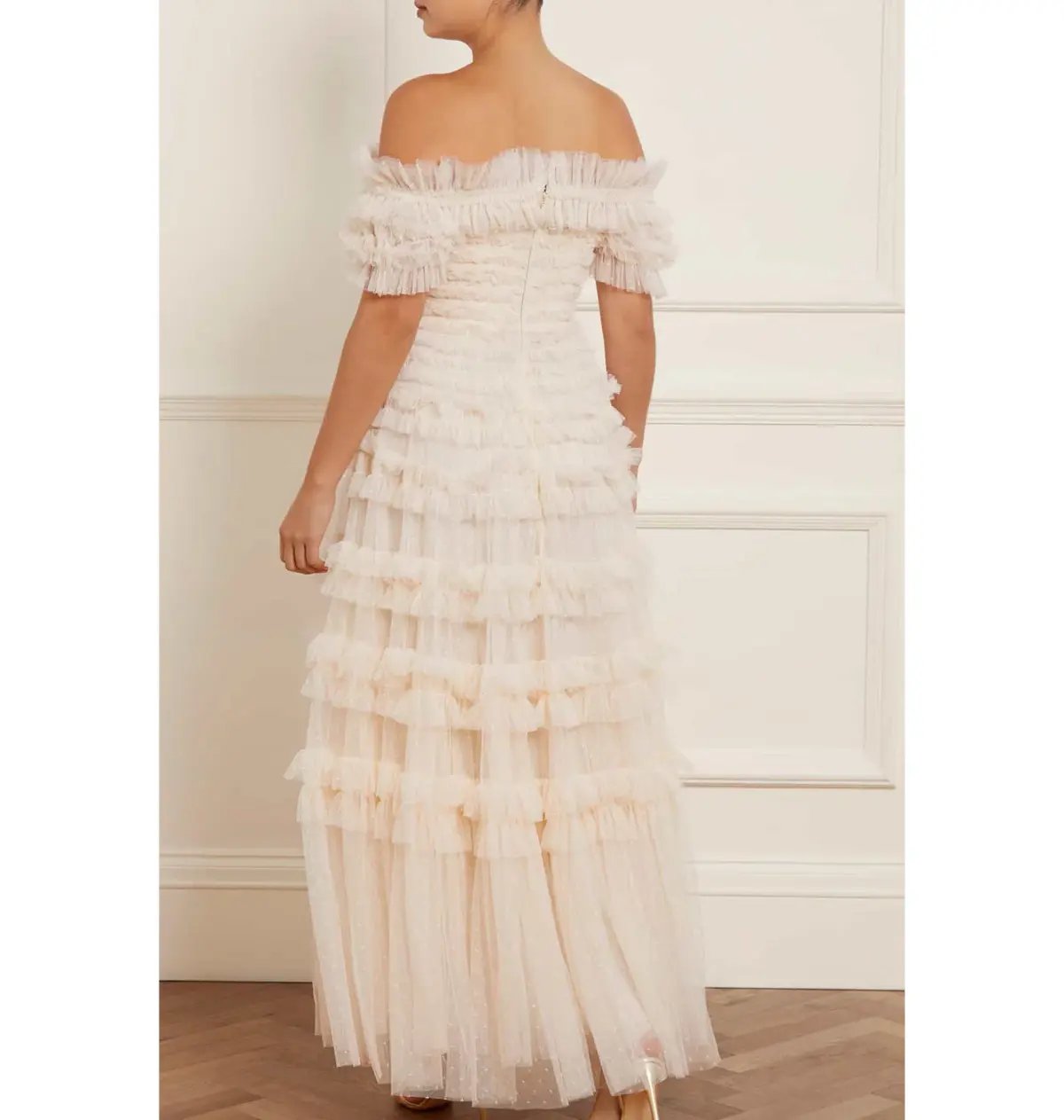 Needle and Thread Lisette Ruffle Off Shoulder Gown Champagne Size 6 photo 3