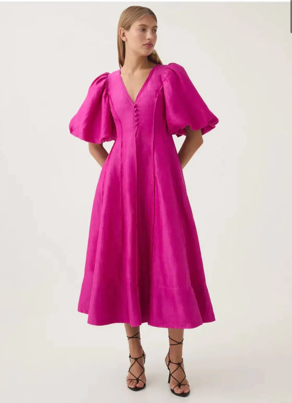 Aje Dusk Puff Sleeve Midi Dress in Deep Magenta Size S / AU 8 photo 2