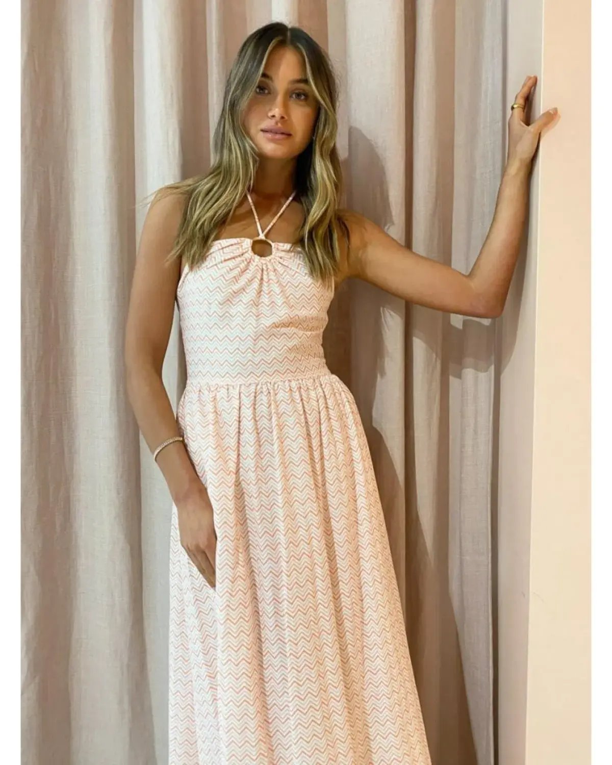 By Nicola Canary Maxi Dress Melon Chevron Size AU 14 photo 2