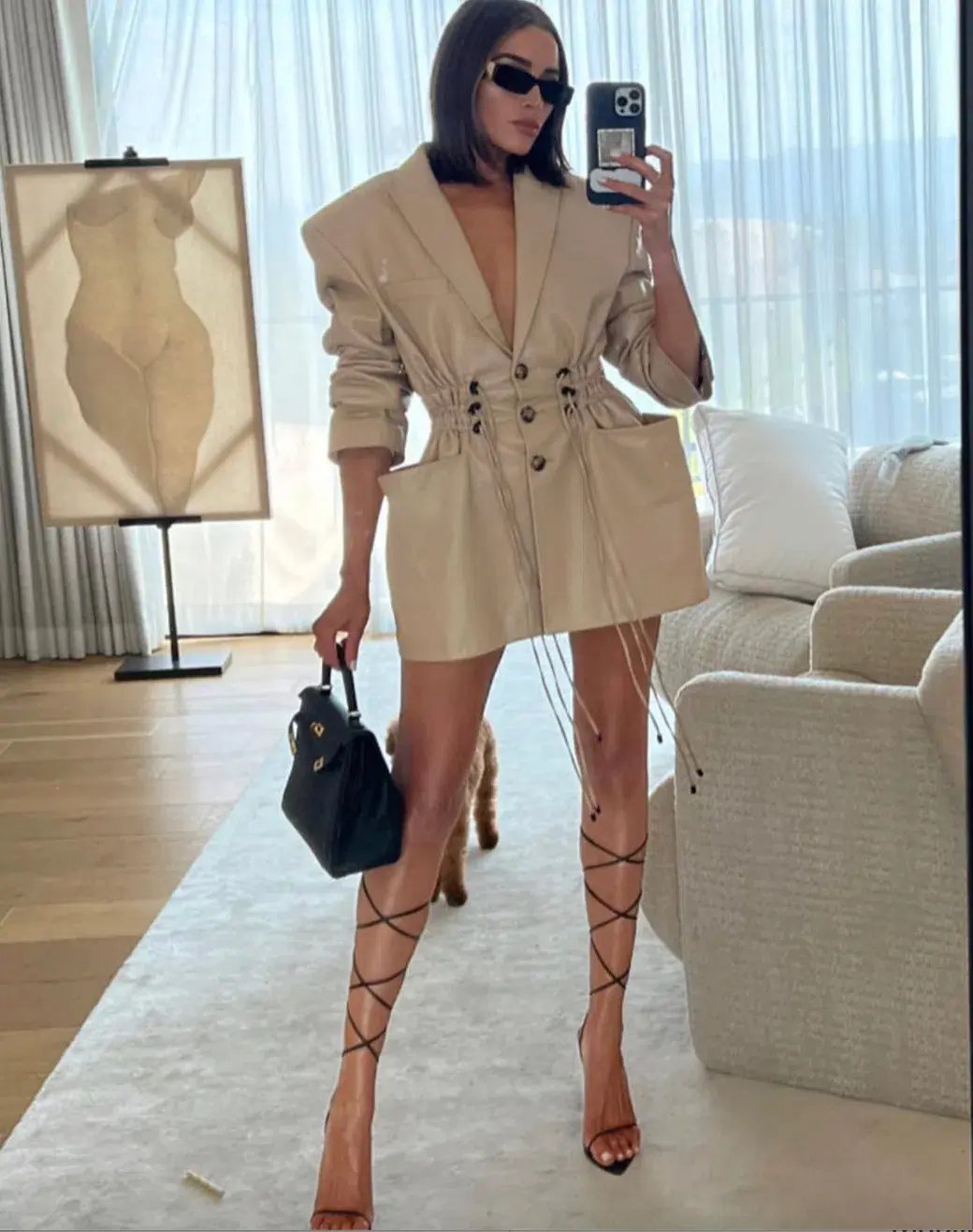 The Mannei Khazali Tailored Leather Blazer Beige Size 8 photo 11