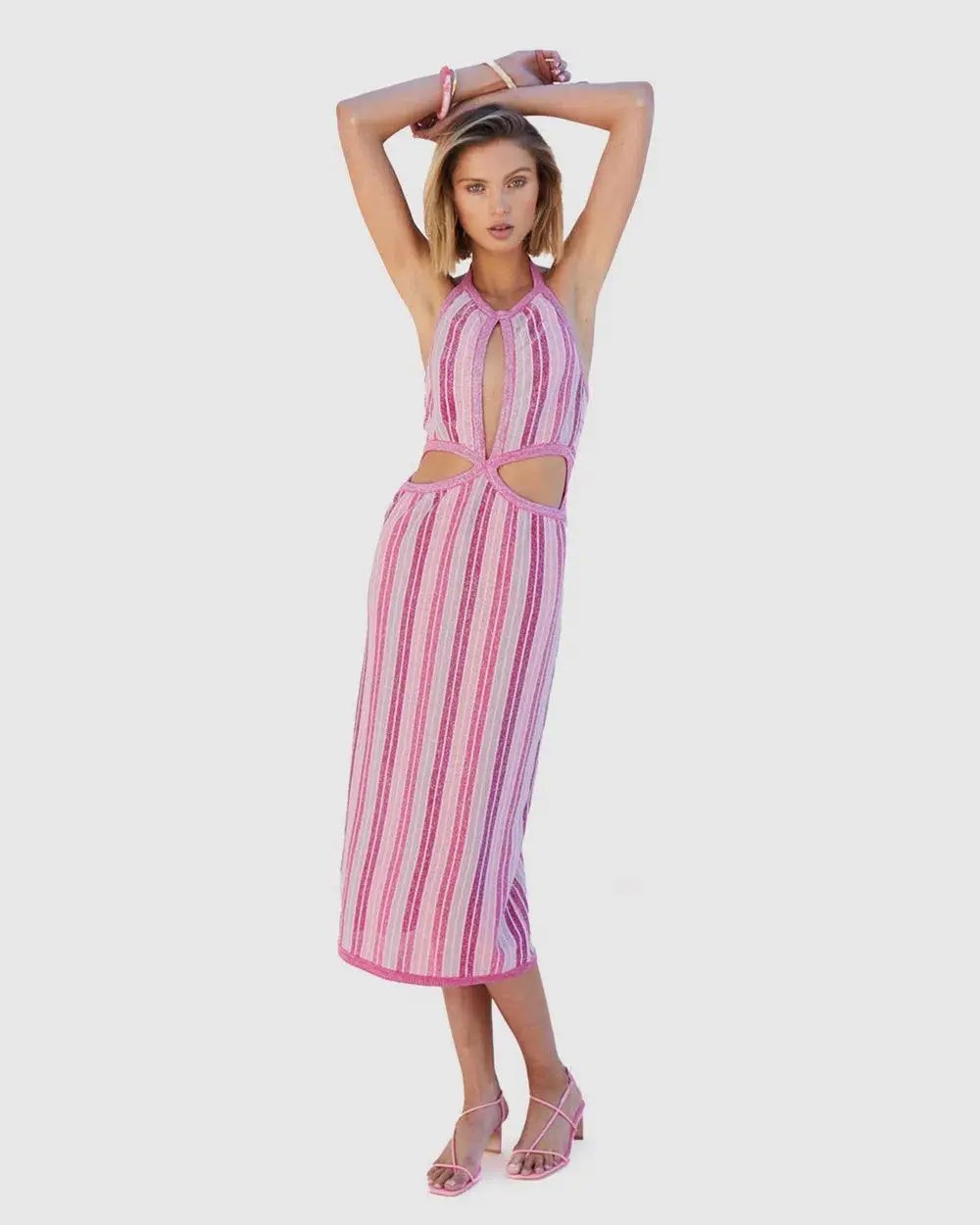 Suboo Fuchsia Metallic Beck Halter Cut Out Dress Size XS/ AU 6 photo 2