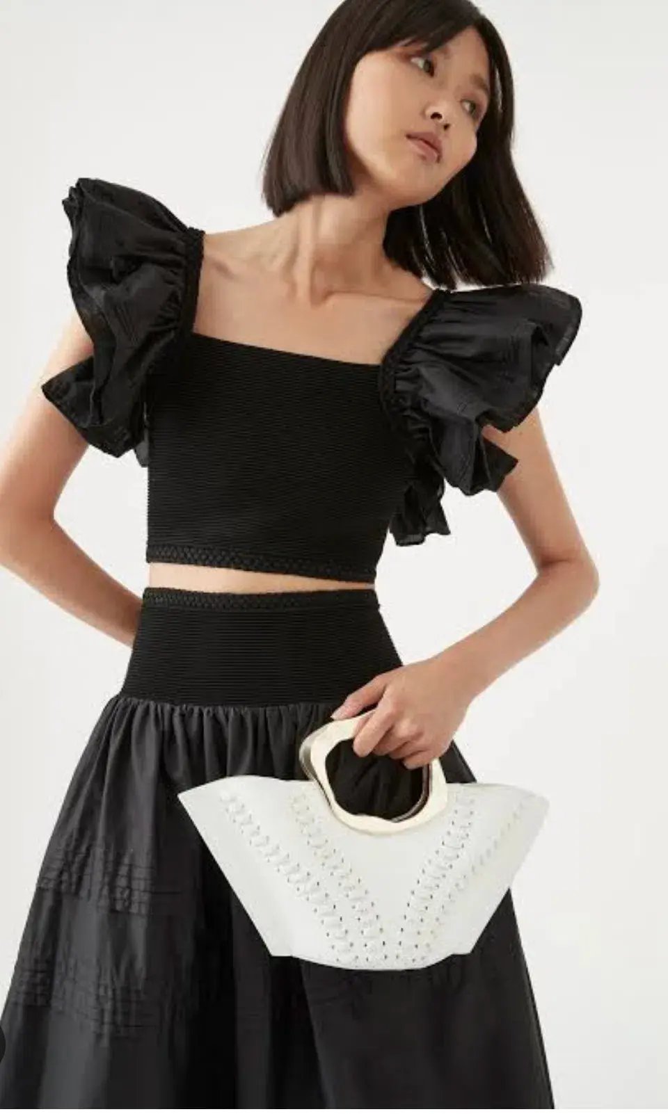 Aje Corinne Knit Bodice Crop Top and Rosalie Knit Waist Midi Skirt Set in Black Size XL / AU 16 photo 5