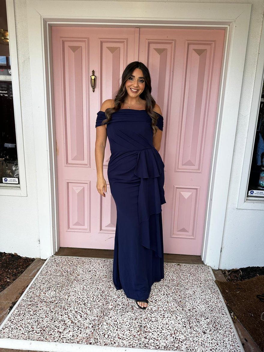 Bariano Quinny Off Shoulder Gown - Navy photo 2