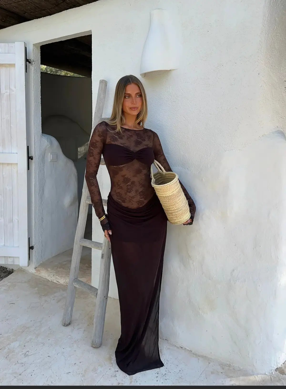 BENNI Oskar Maxi Lace Dress Brown Size 8 photo 3