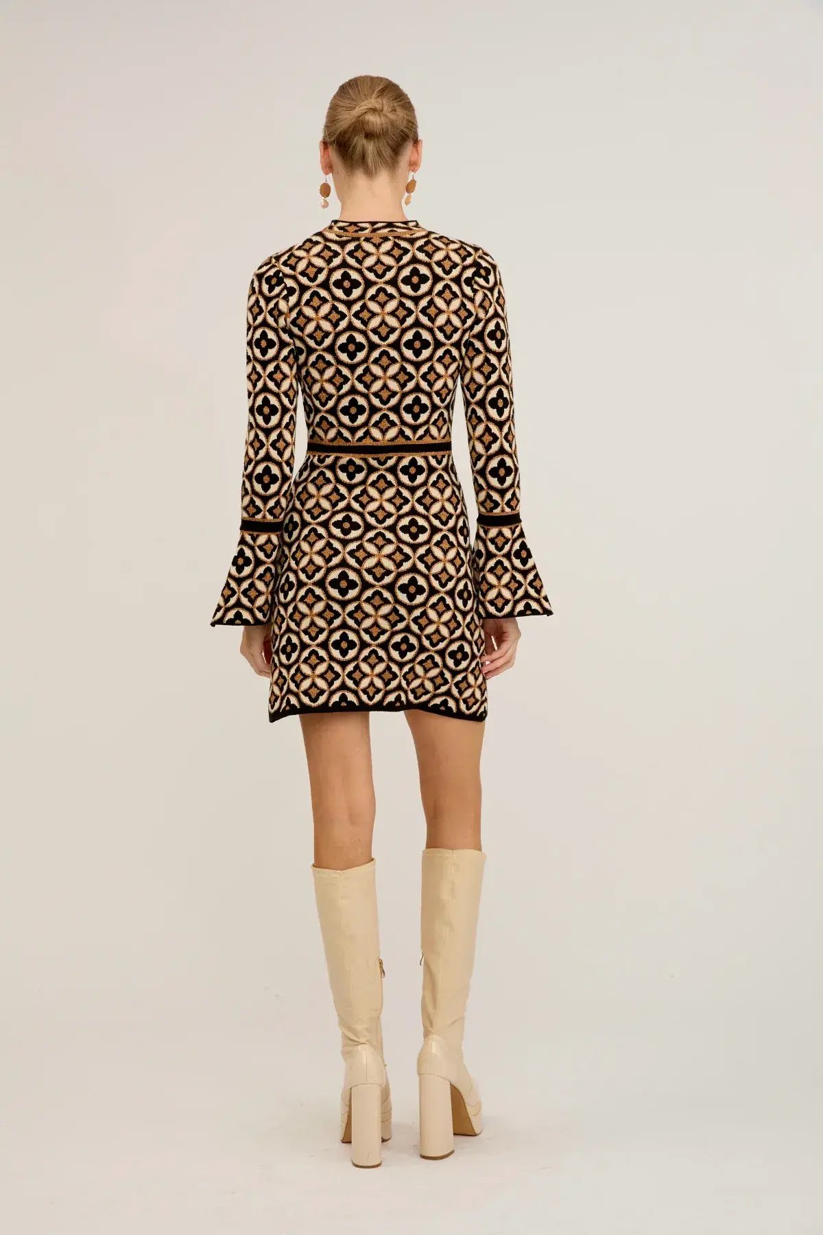 Nine Lives Bazaar Mitzy Knit Dress Deco Mini Gold & Black Size M/L / AU 14 photo 3