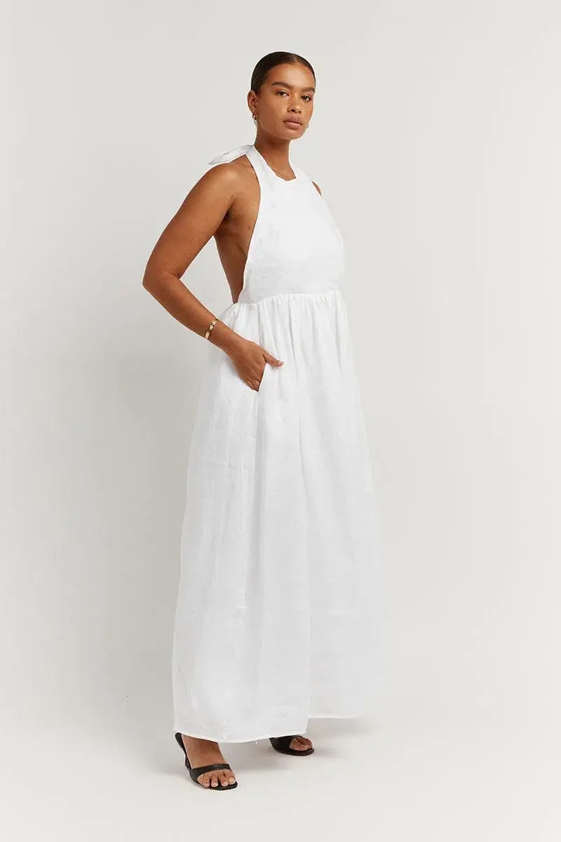 Dissh Cooper Linen Midi Dress White Size 10 photo 2