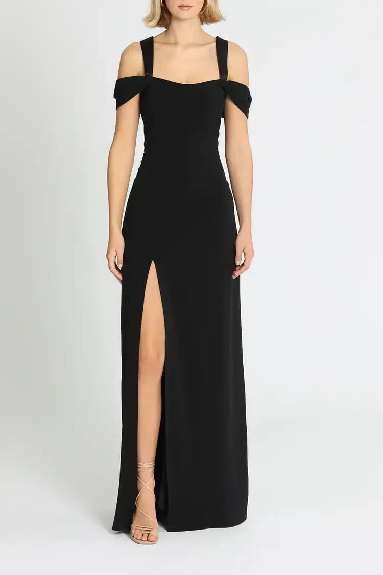 Halston Heritage Cold Shoulder Fitted Gown in Black Size 12 photo 2