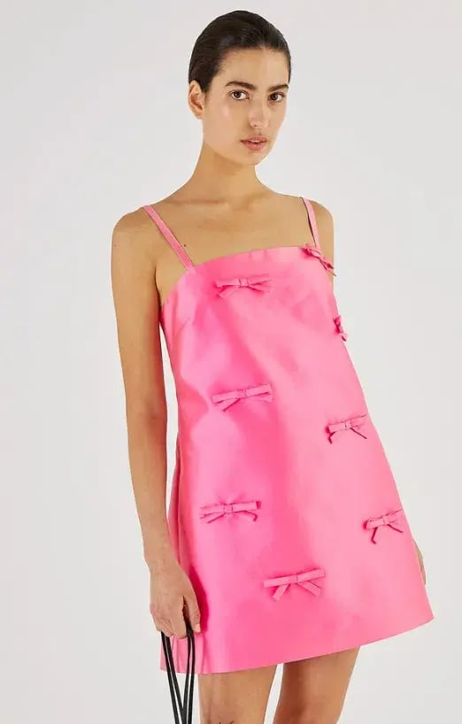 Oroton Satin Mini Bow Dress Candy Pink Size AU 8 photo 4