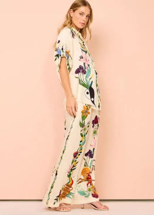 Alemais Meagan Silk Pant and Shirt Set Multi Print Size 14 photo 4