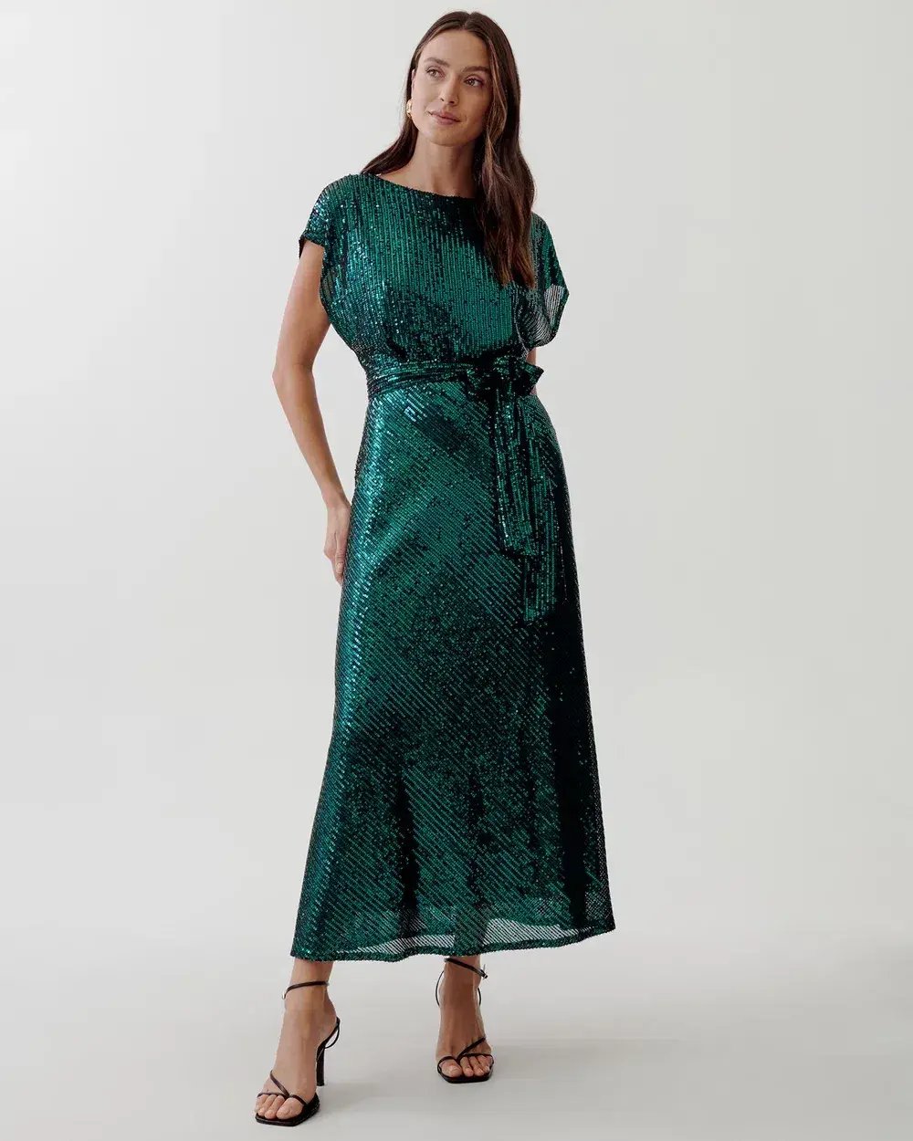 Tussah Selia Boat Neck Midi Dress Emerald Green Sequin Size 10 photo 5