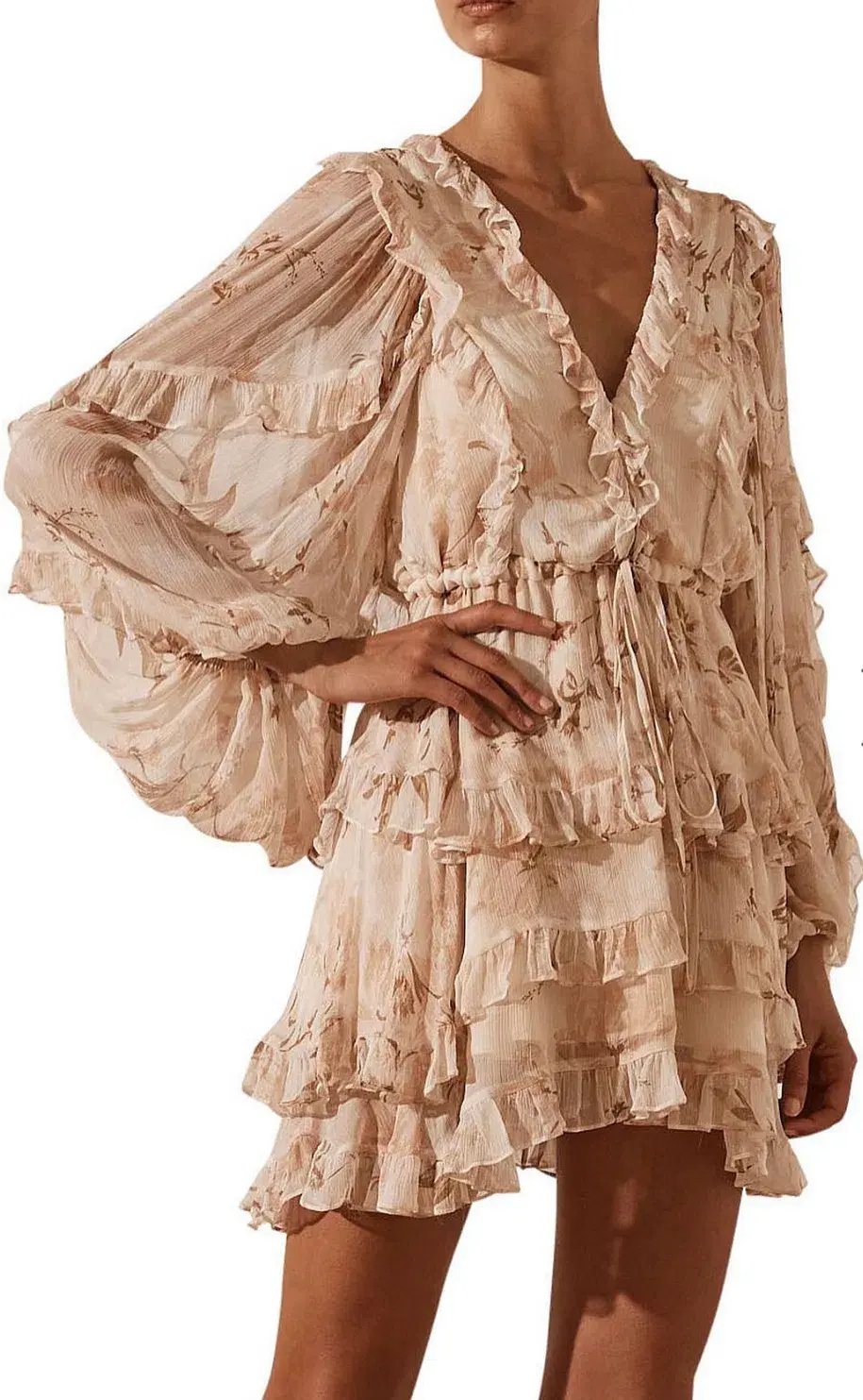 Shona Joy Nina Balloon Sleeve Frill Mini Dress Floral Size 6 photo 2