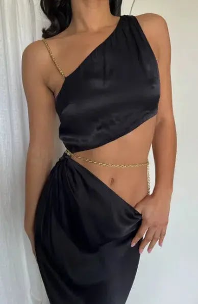 Meshki Clementine Chain Maxi Dress Black Size 10 / M photo 4