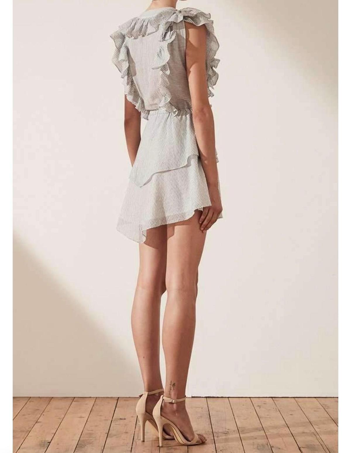Shona Joy Rye Ruffle Drawstring Mini Dress Blue Size 6 photo 3