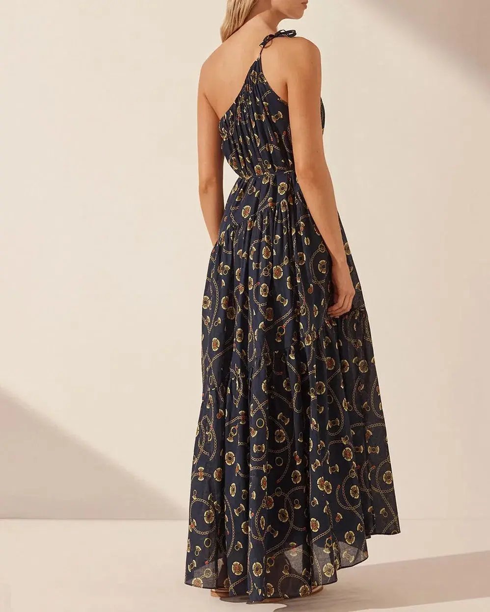 Shona Joy Vacance One Shoulder Tiered Maxi Dress Print Size 16 photo 2
