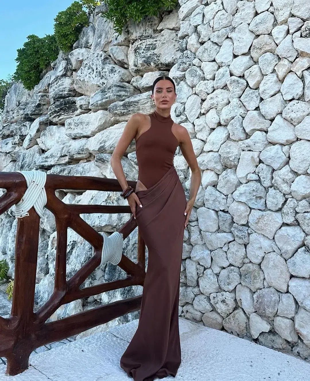 Camila Coelho Estrella Maxi Dress in Nutshell Brown Size XS / AU 6 photo 3