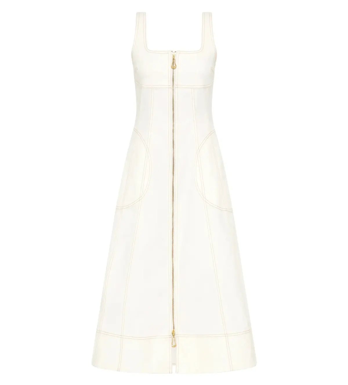 Aje Emilie Denim Midi Dress White Size 12/L photo 3