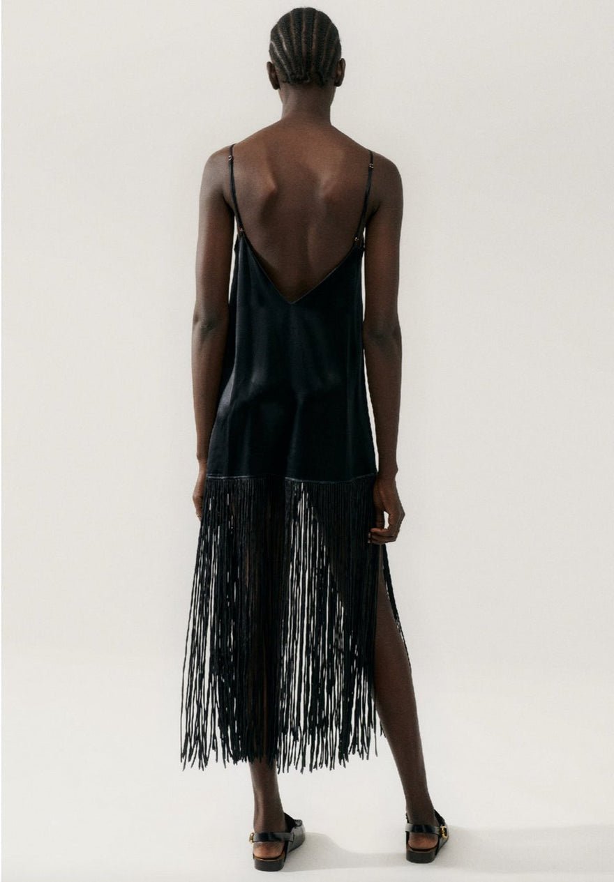 Silk Laundry Fringe Dress Black photo 3