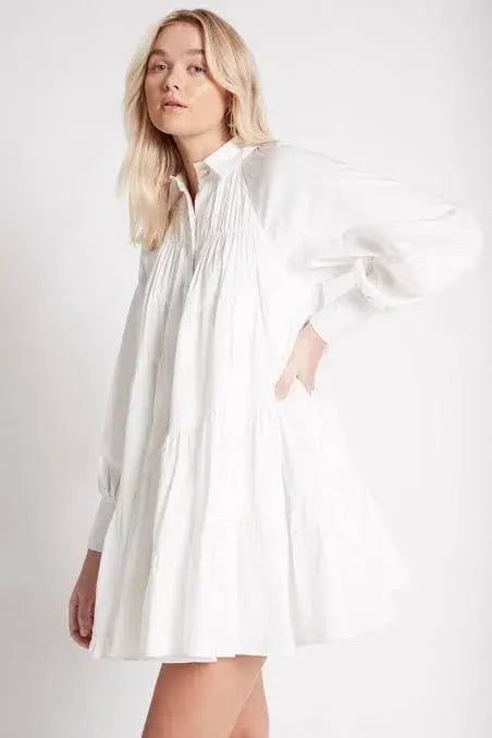 Aje Cascade Gathered Smock Mini Dress in Ivory/White Size 10 photo 4