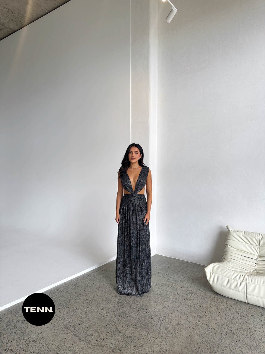 Patbo Lurex Cut Out Gown - Black Shimmer photo 2