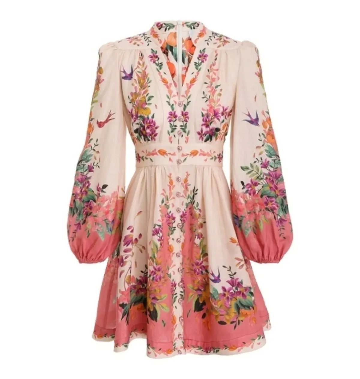 Zimmermann Tropicana Plunge Mini Dress Cream Floral Size 3 / AU 14 photo 6