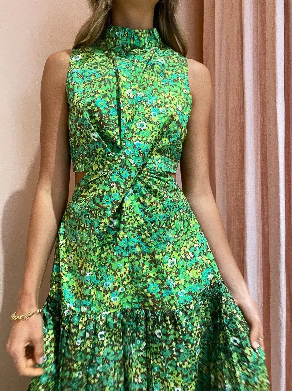 Alemais Phyllis Twist Front Pleat Dress - Acid Green sz 8 photo 5