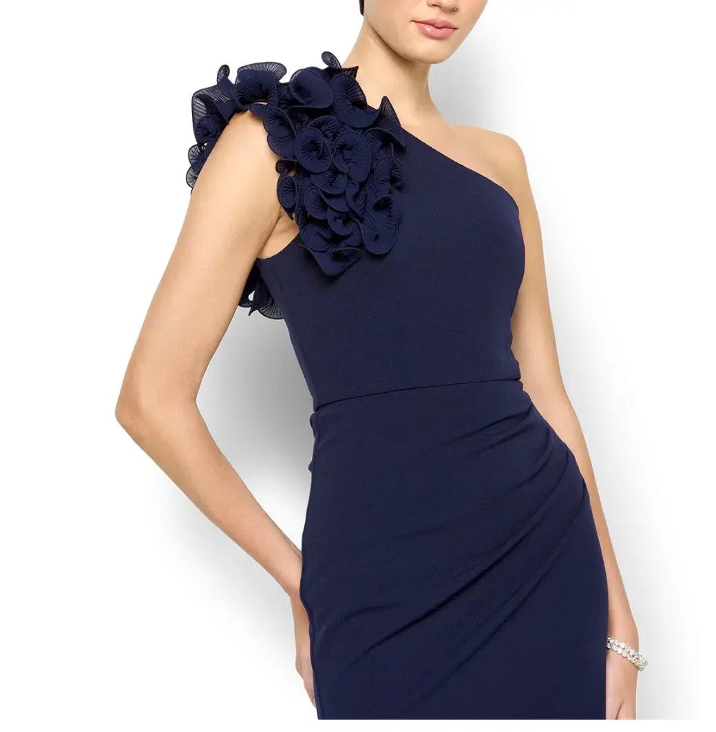 Montique Elle Navy One Shoulder Gown Blue  Size 10 photo 2