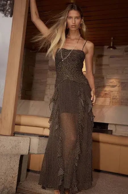 Shona Joy Sofia Ruched Frill Maxi Dress Black Size AU 8 photo 4