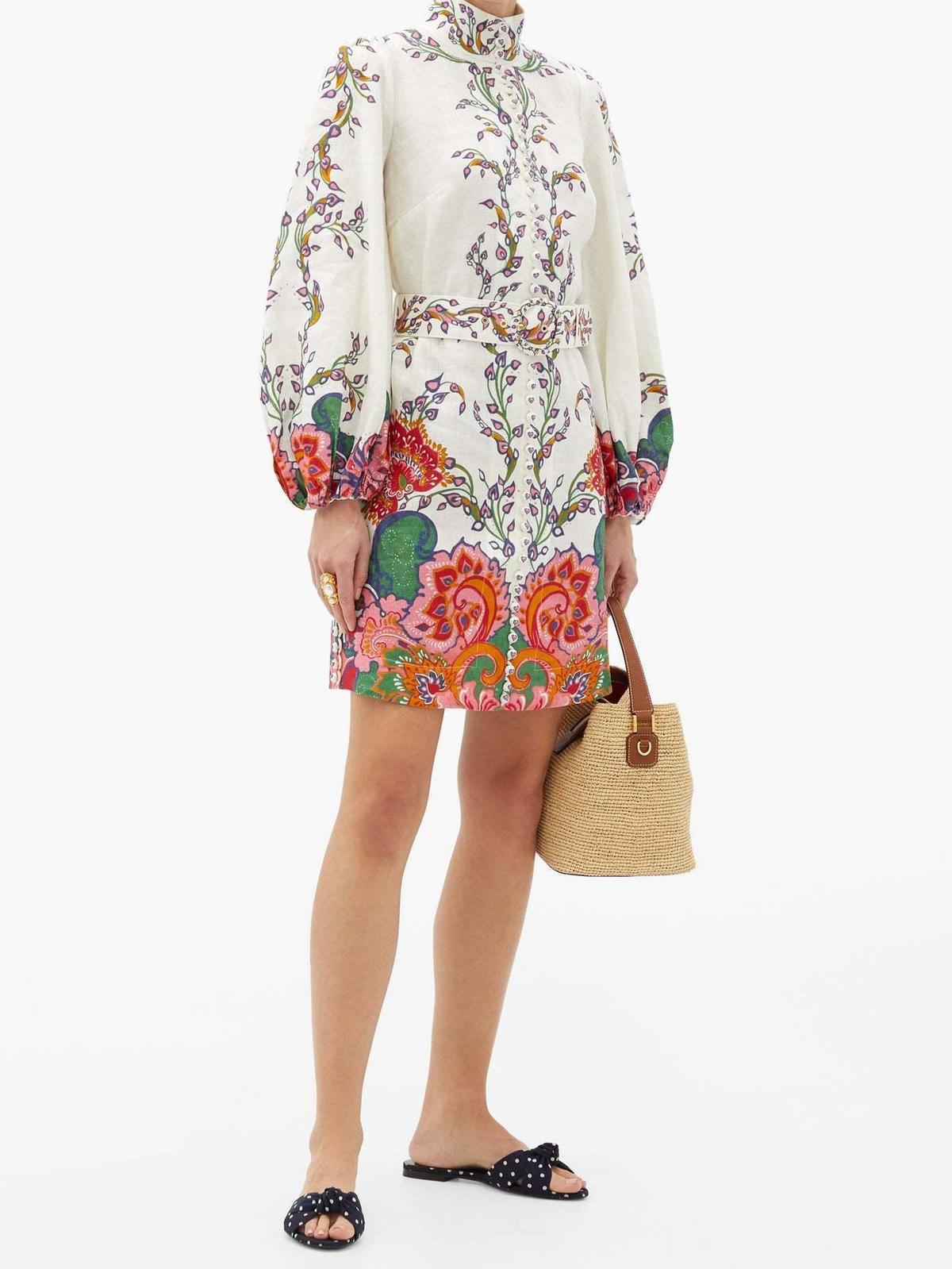Zimmermann Lovestruck Buttoned Tunic Mini Dress Natural Paisley Floral Size 0 / AU 8 photo 2