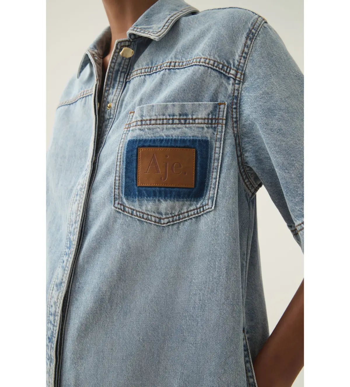 Aje Aura Denim Mini Tunic Dress Sea Spray Wash Size 6 photo 5